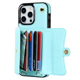 iPhone 14 Pro Leather-Covered Plastic Case w. Wallet and Strap - Light Blue