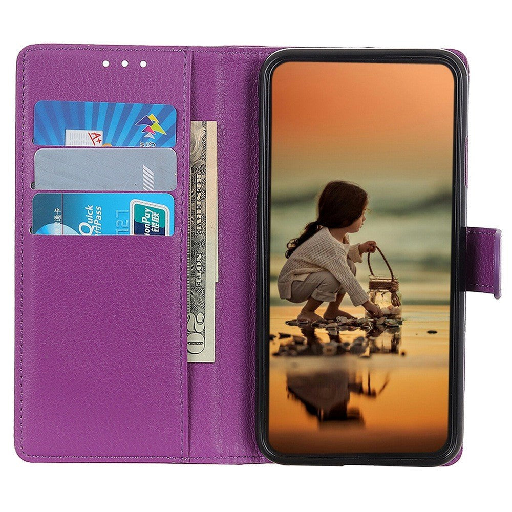 Samsung Galaxy A24 Litchi Leather Flip Case w. Wallet - Purple