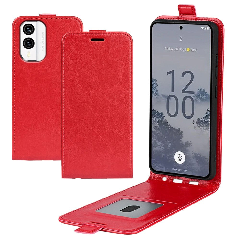 Nokia X30 Vertical Flip Leather Case w. Card Holder - Red