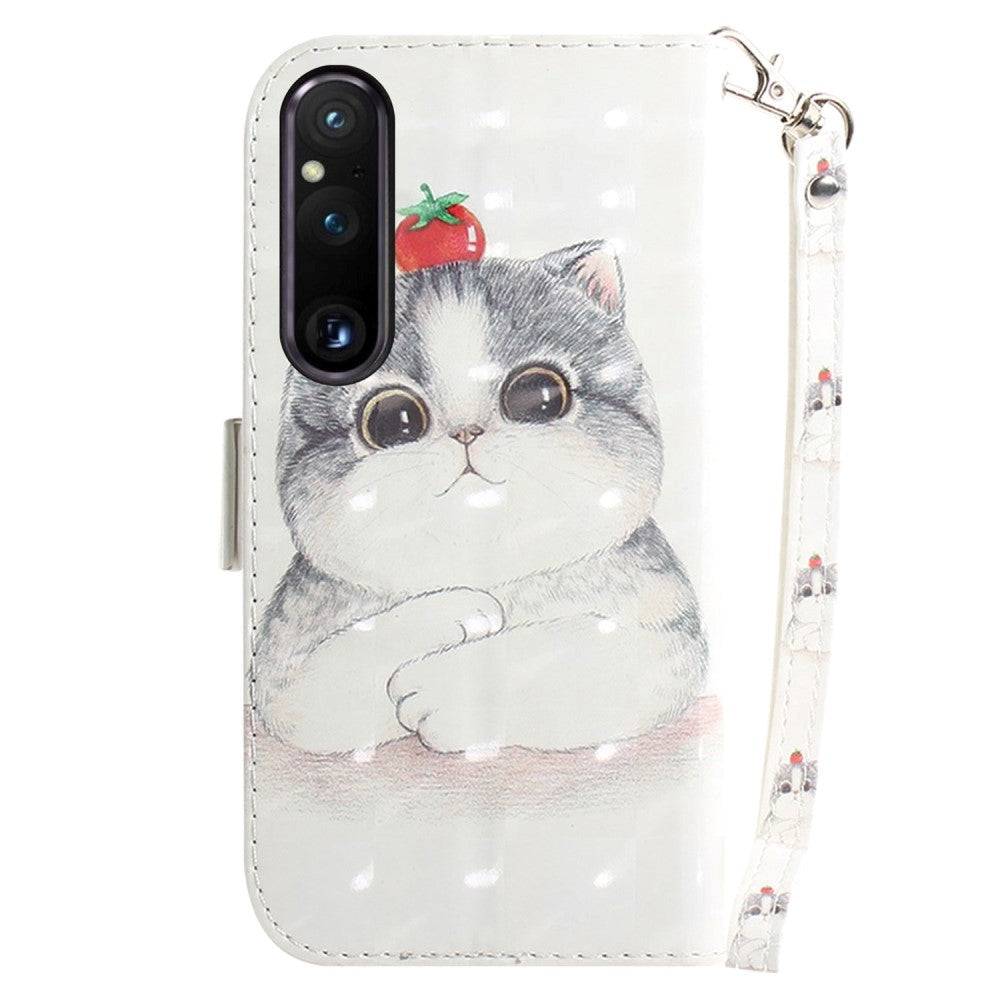 Sony Xperia 1 V Leather Case w. Print - Cute Cat