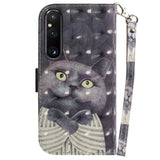 Sony Xperia 1 V Leather Case w. Print - Grey Cat