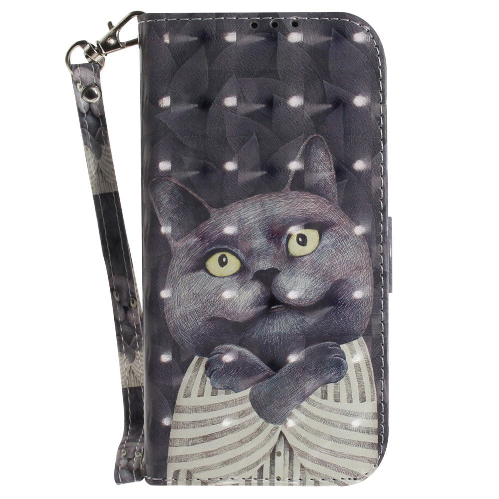 Sony Xperia 1 V Leather Case w. Print - Grey Cat