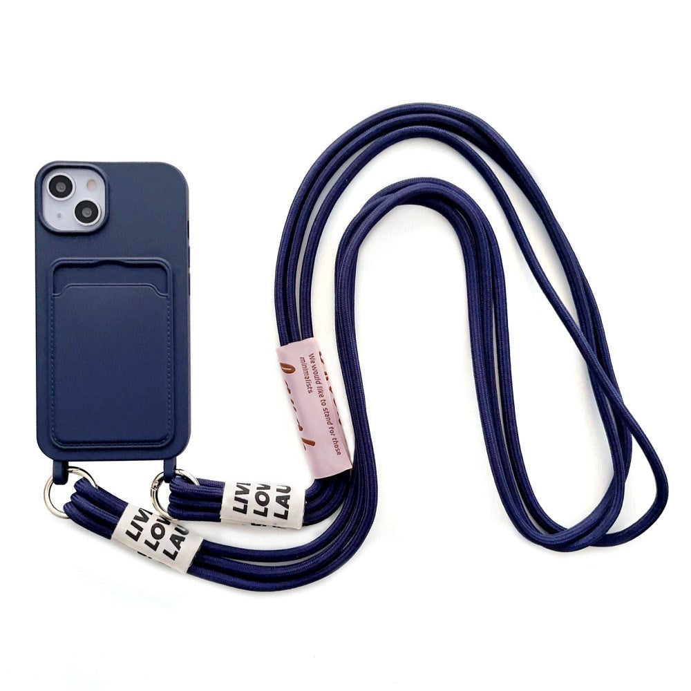 iPhone 14 Flexible Plastic Case with Card Holder & Strap - Dark Blue