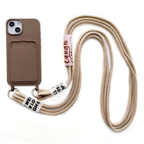 iPhone 14 Flexible Plastic Case with Card Holder & Strap - Brown