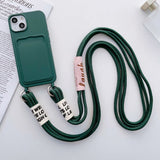 iPhone 14 Flexible Plastic Case with Card Holder & Strap - Dark Green