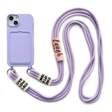 iPhone 14 Flexible Plastic Case with Card Holder & Strap - Purple