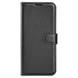 Sony Xperia 1 V Litchi Leather Flip Case w. Wallet - Black