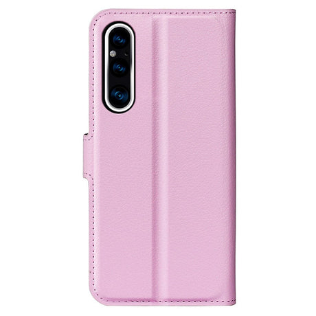 Sony Xperia 1 V Litchi Leather Flip Case w. Wallet - Pink