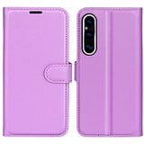 Sony Xperia 1 V Litchi Leather Flip Case w. Wallet - Purple