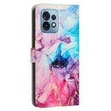 Motorola Edge 40 Pro Leather Flip Case w. Wallet & Strap - Marble - Blue / Pink / Purple