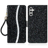 Samsung Galaxy A24 PU Leather Flip Case with Wallet & Strap - Glitter Design - Black