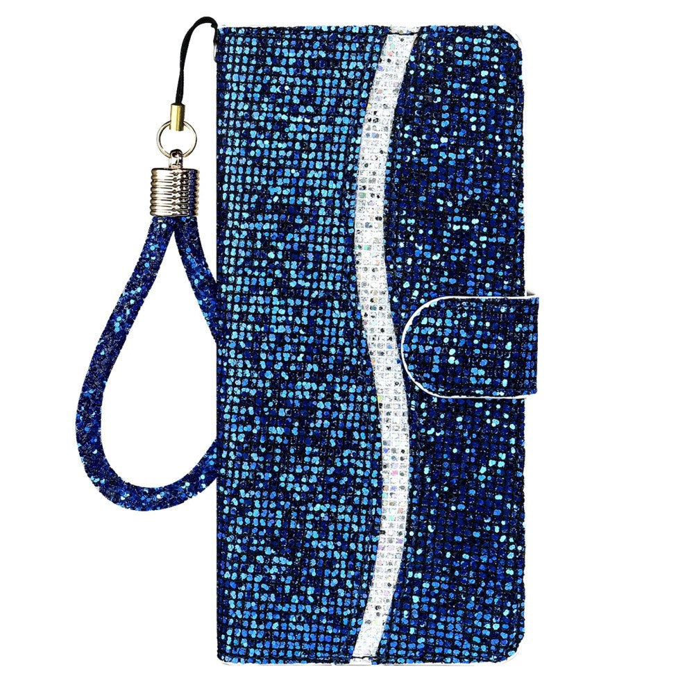 Samsung Galaxy A24 PU Leather Flip Case with Wallet & Strap - Glitter Design - Blue