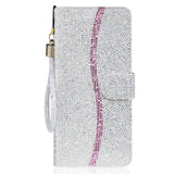 Samsung Galaxy A24 PU Leather Flip Case with Wallet & Strap - Glitter Design - Silver