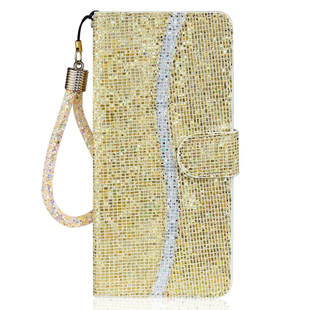 Samsung Galaxy A34 (5G) PU Leather Flip Case with Wallet & Strap - Glitter Design - Gold