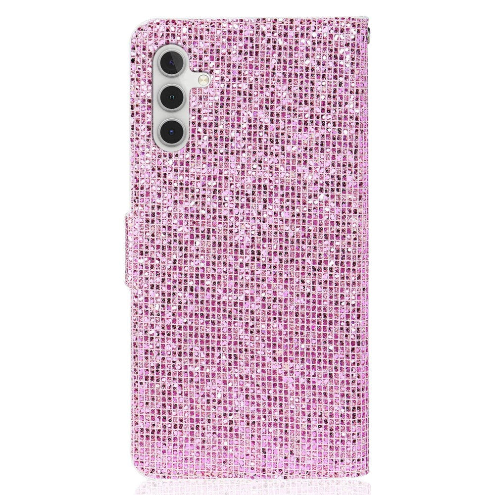 Samsung Galaxy A34 (5G) PU Leather Flip Case with Wallet & Strap - Glitter Design - Pink