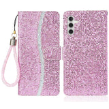 Samsung Galaxy A34 (5G) PU Leather Flip Case with Wallet & Strap - Glitter Design - Pink