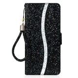 Samsung Galaxy A54 (5G) PU Leather Flip Case with Wallet & Strap - Glitter Design - Black