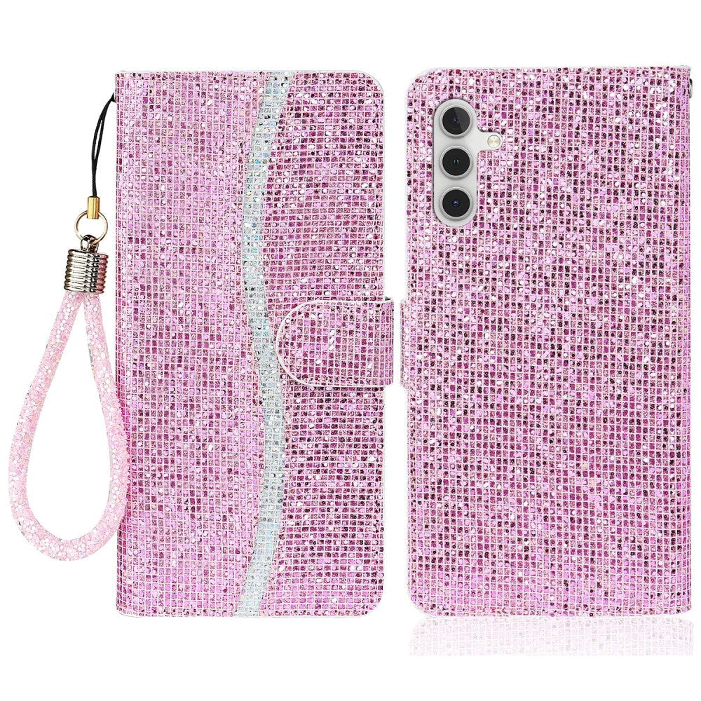 Samsung Galaxy A54 (5G) PU Leather Flip Case with Wallet & Strap - Glitter Design - Pink