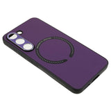 Samsung Galaxy S23 Flexible Magnetic Plastic Back Cover with Leather Covering - Purple