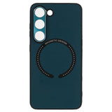 Samsung Galaxy S23 Flexible Magnetic Plastic Back Cover with Leather Covering - Green