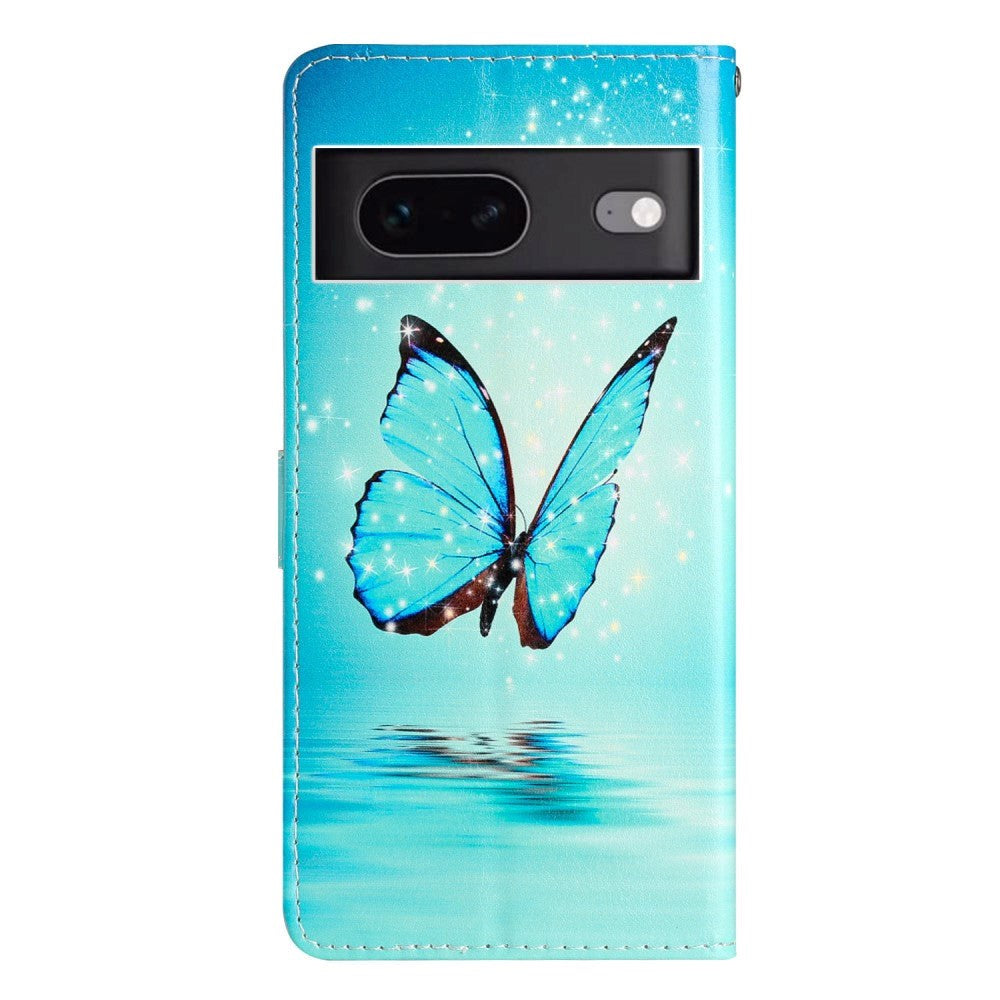 Google Pixel 7 PU Leather Flip Case w. Wallet and Strap - Butterflies