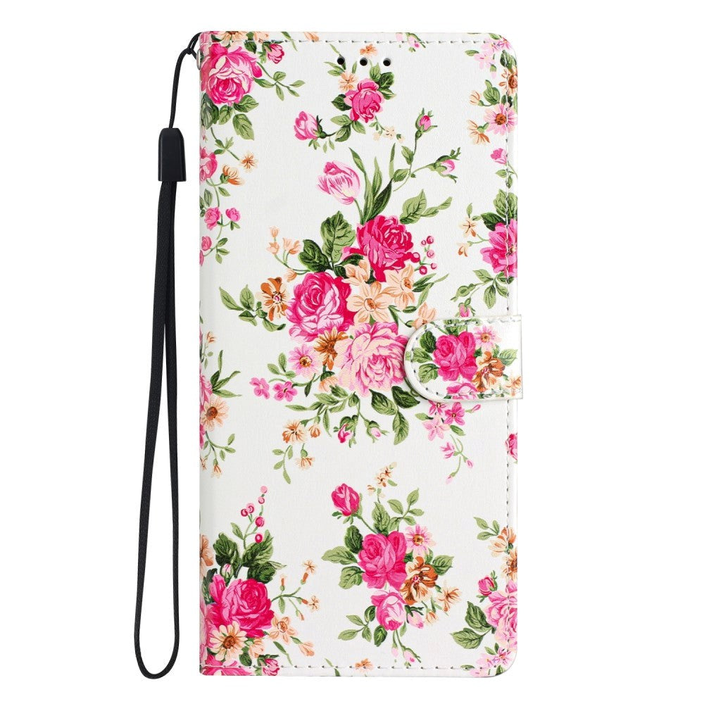 Google Pixel 7 PU Leather Flip Case w. Wallet and Strap - Flowers