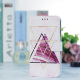 Google Pixel 7 PU Leather Flip Case w. Wallet and Strap - Marble / Triangles