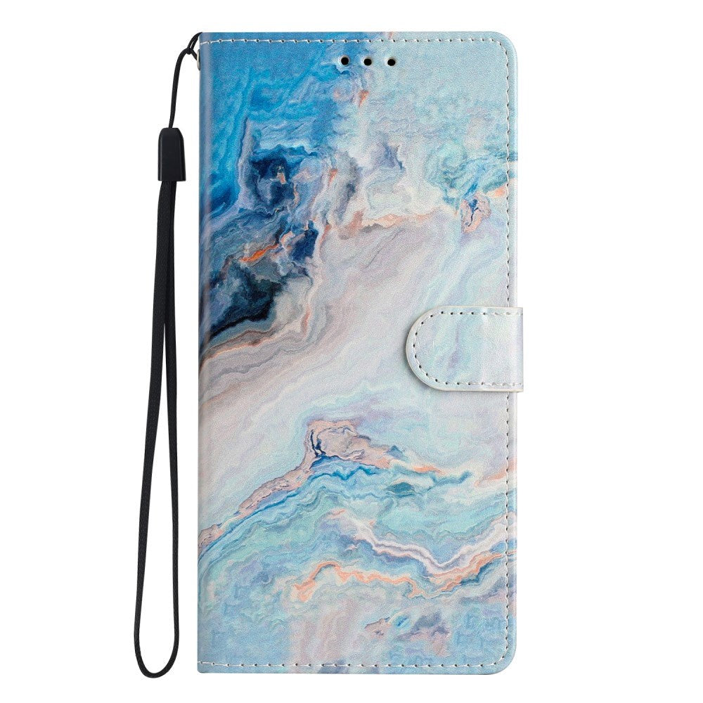 Google Pixel 7 Pro PU Leather Flip Case w. Wallet and Strap - Blue Marble