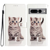 Google Pixel 7 Pro PU Leather Flip Case w. Wallet and Strap - Cute Cat