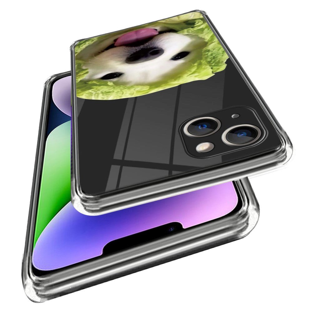 iPhone 14 Plastic Transparent Case w. Motive - Dog in Salad