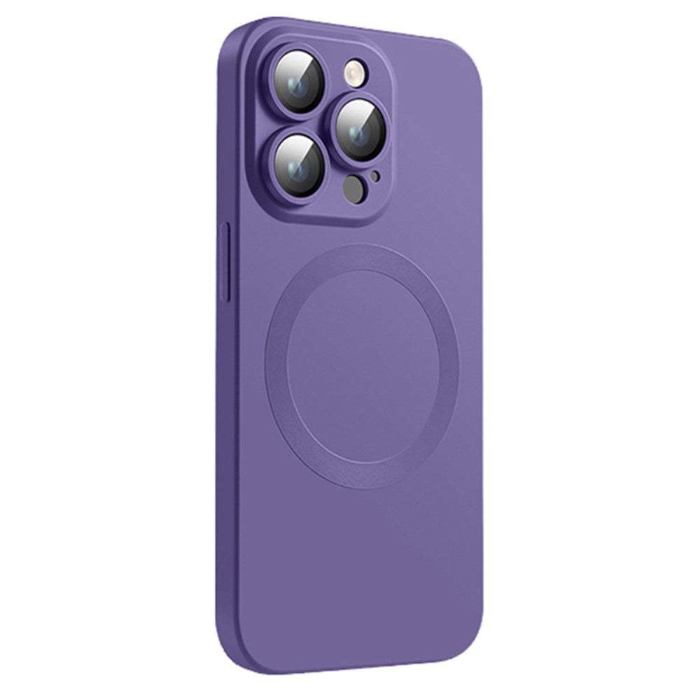 iPhone 14 Pro Silicone Case with Camera Protector - MagSafe Compatible - Purple