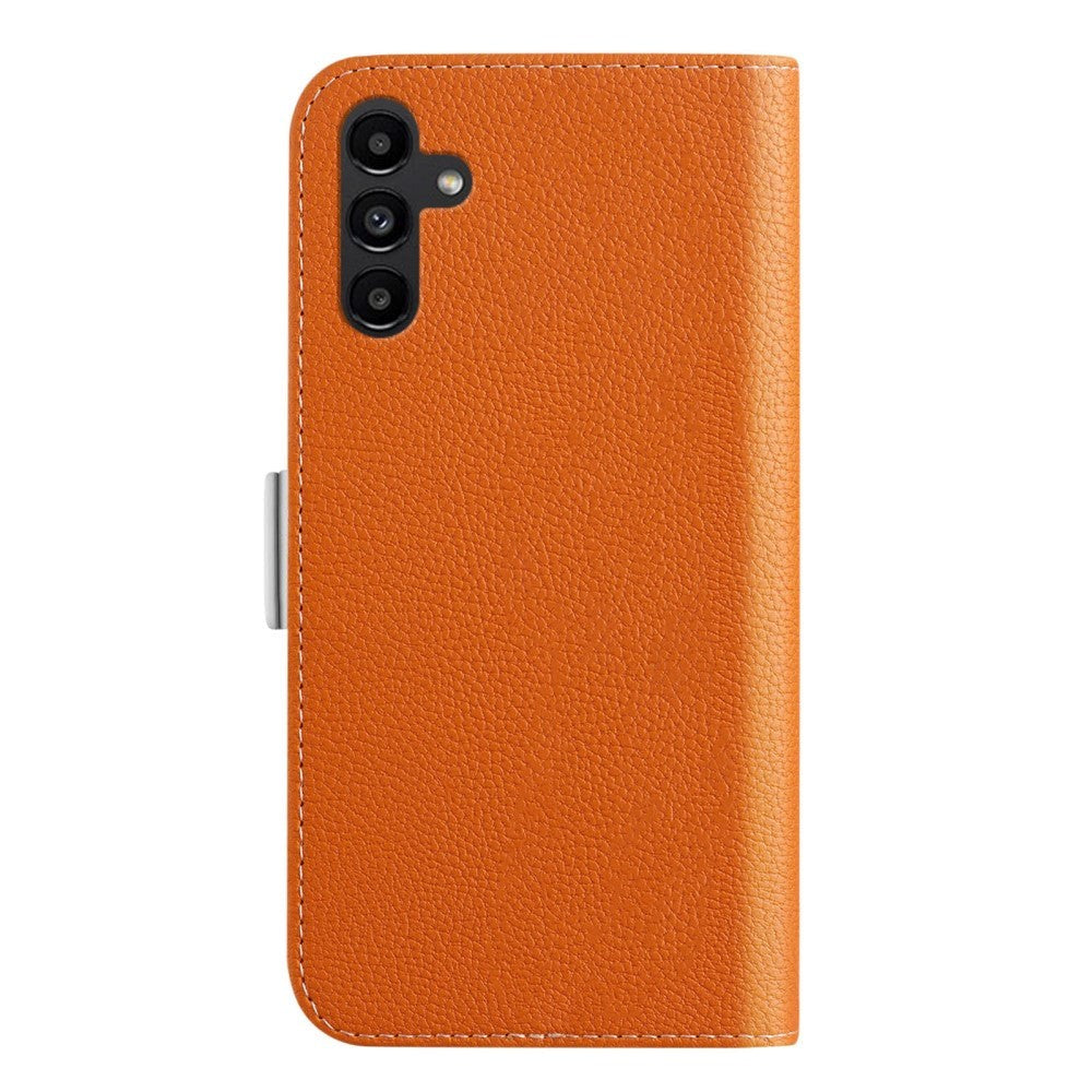 Samsung Galaxy A24 Litchi Leather Wallet Case with Magnetic Closure - Orange