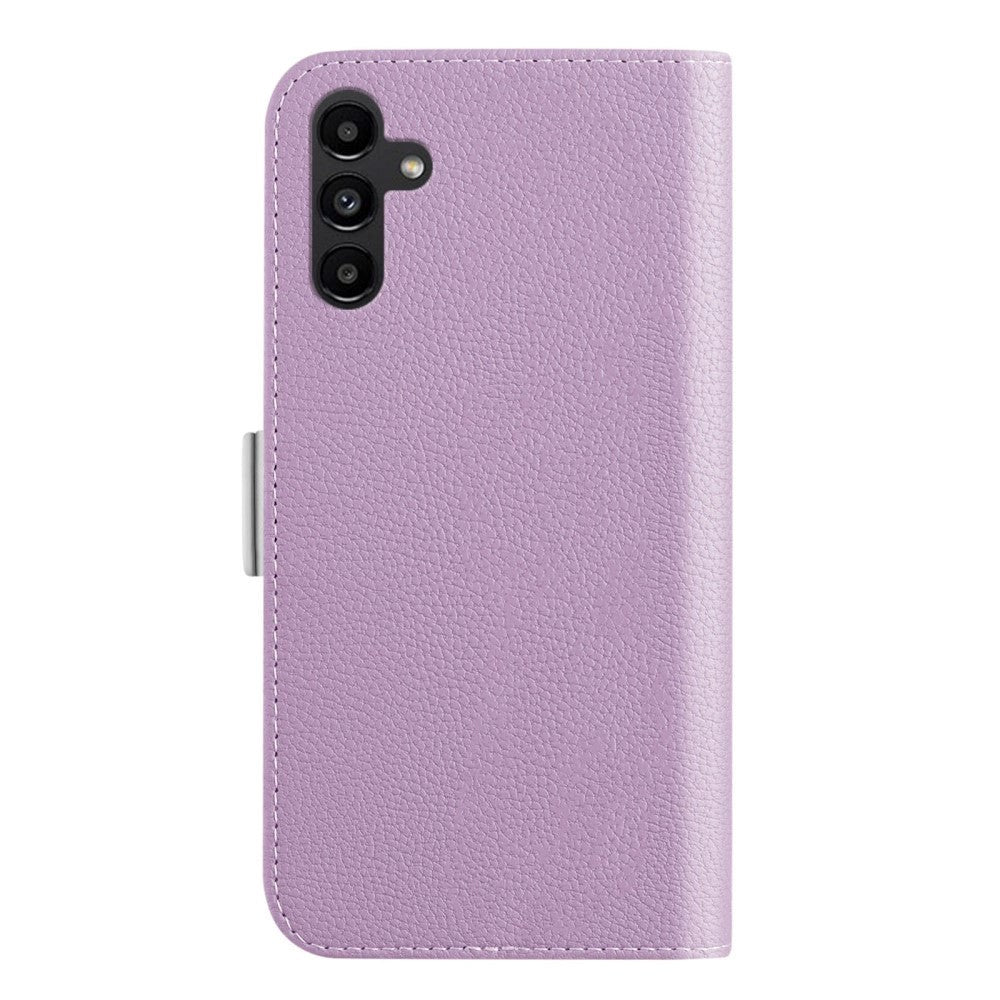 Samsung Galaxy A24 Litchi Leather Wallet Case with Magnetic Closure - Purple