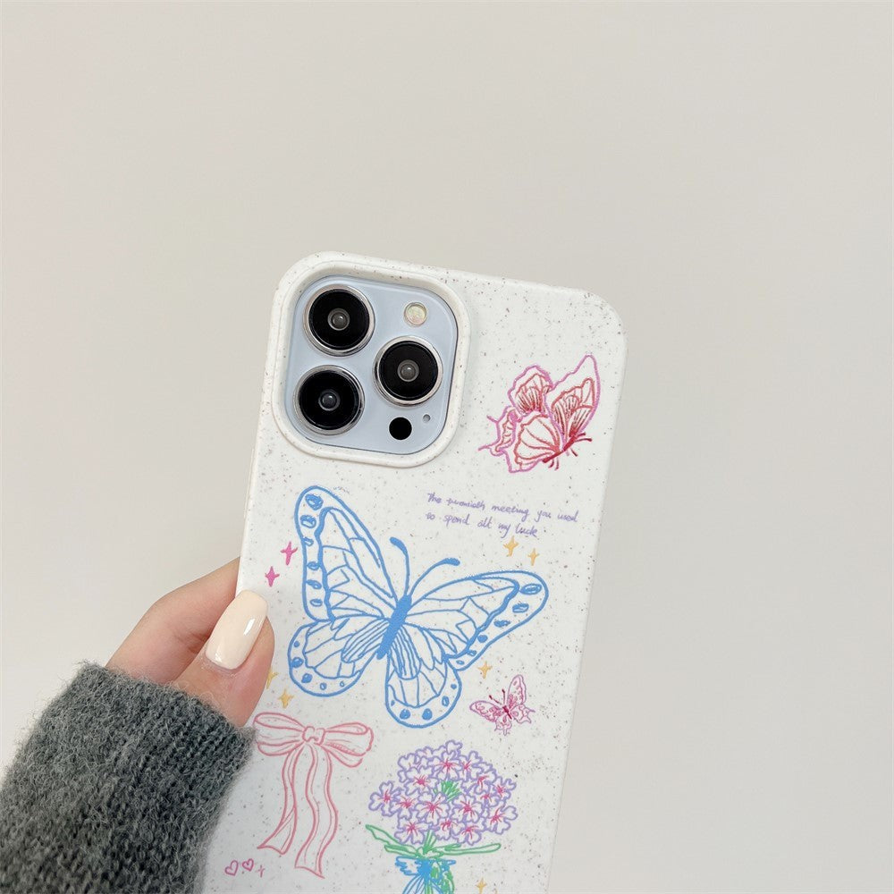 iPhone 14 Pro Flexible Plastic Case w. Motif - Butterflies and Flowers