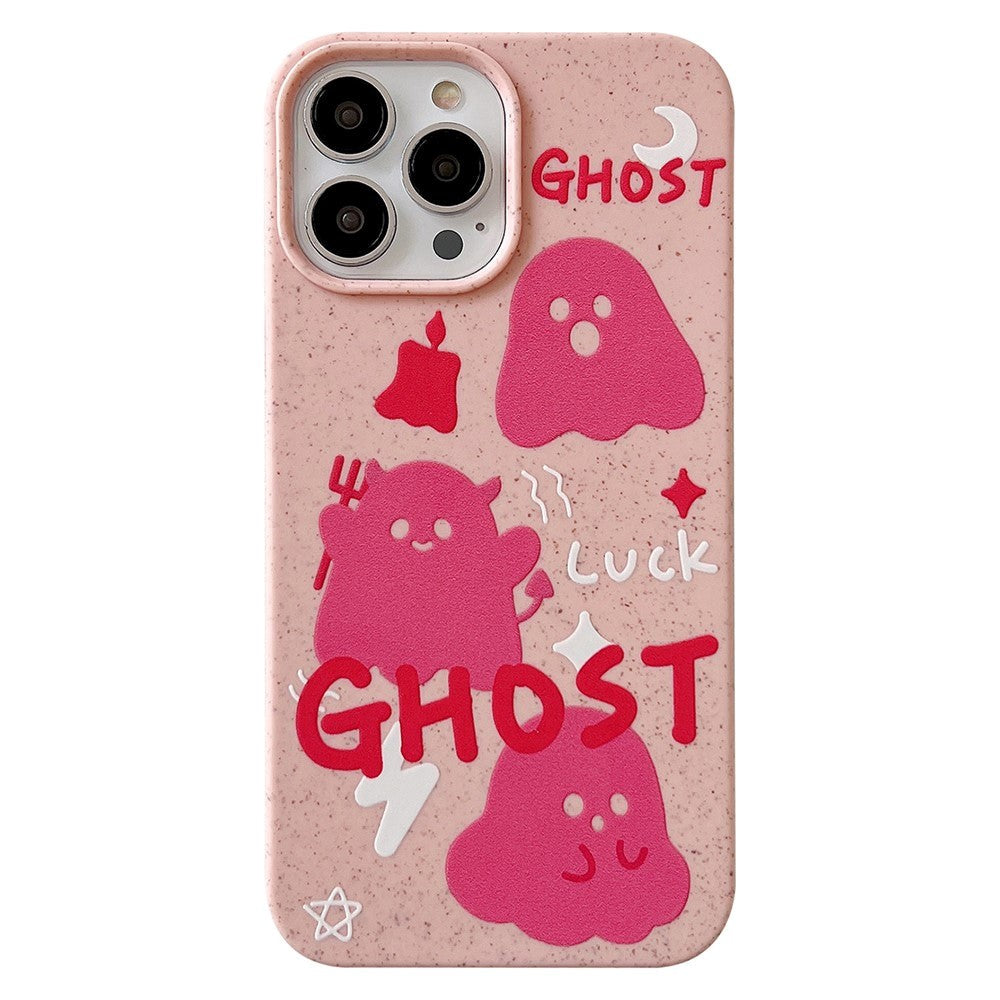 iPhone 14 Pro Flexible Plastic Case w. Motif - Pink Ghosts