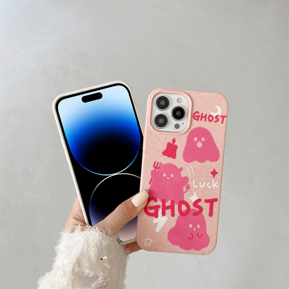 iPhone 14 Pro Flexible Plastic Case w. Motif - Pink Ghosts