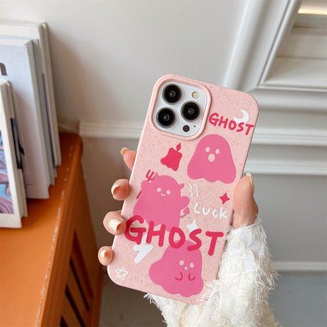 iPhone 14 Pro Flexible Plastic Case w. Motif - Pink Ghosts