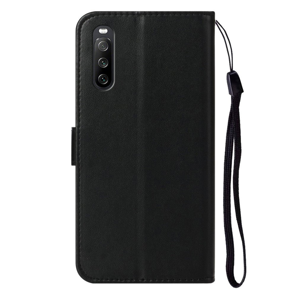 Sony Xperia 10 V Leather Flip Case with Wallet and Strap - Black