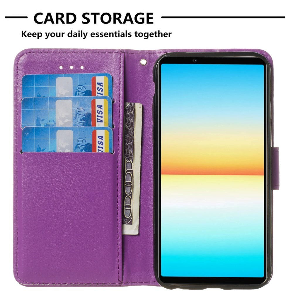 Sony Xperia 10 V Leather Flip Case with Wallet and Strap - Purple