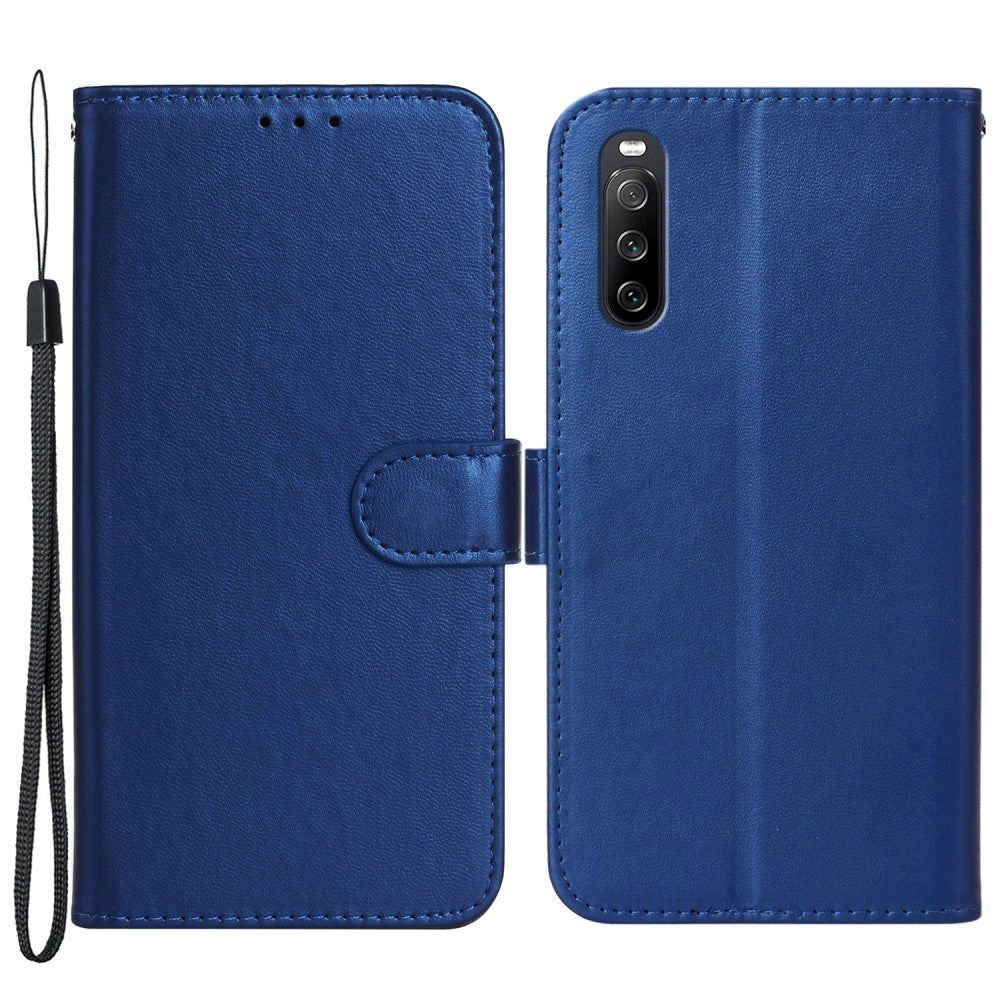 Sony Xperia 10 V Leather Flip Case with Wallet and Strap - Blue