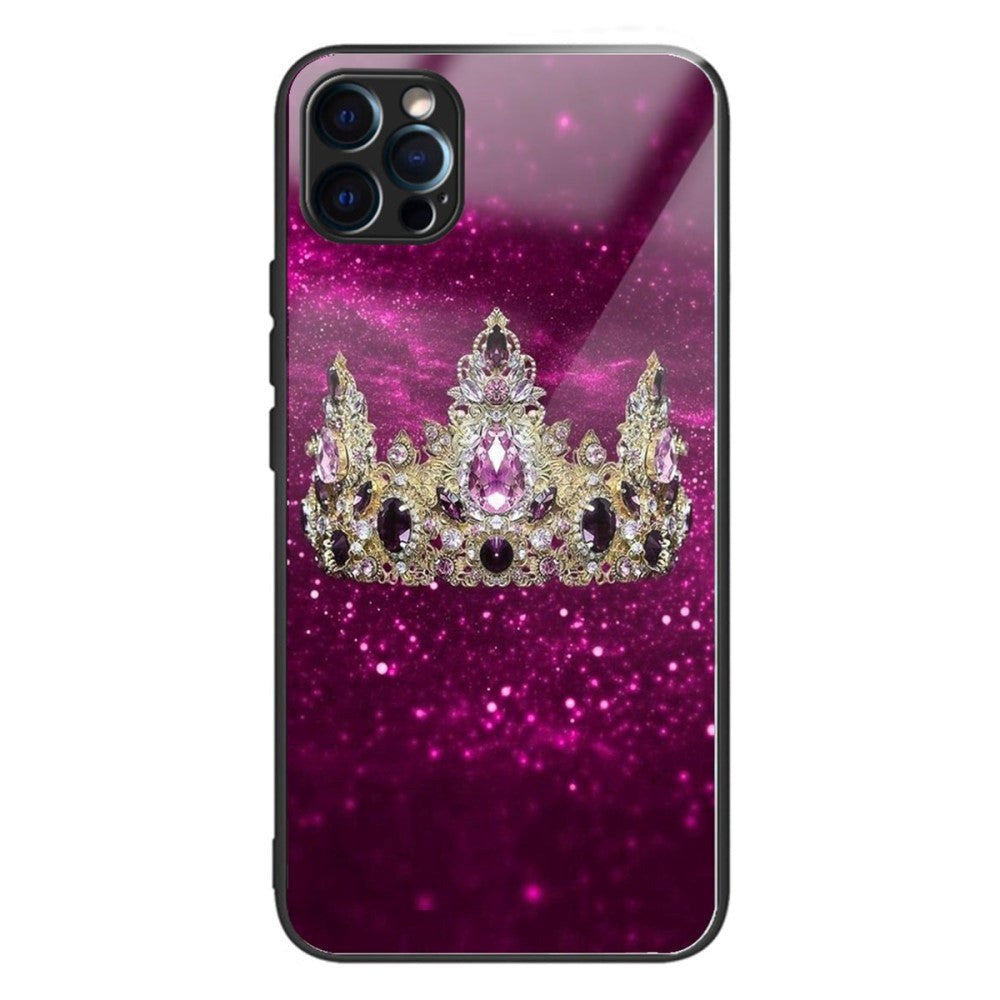 iPhone 14 Pro Case with Tempered Glass Backside - Crown / Purple