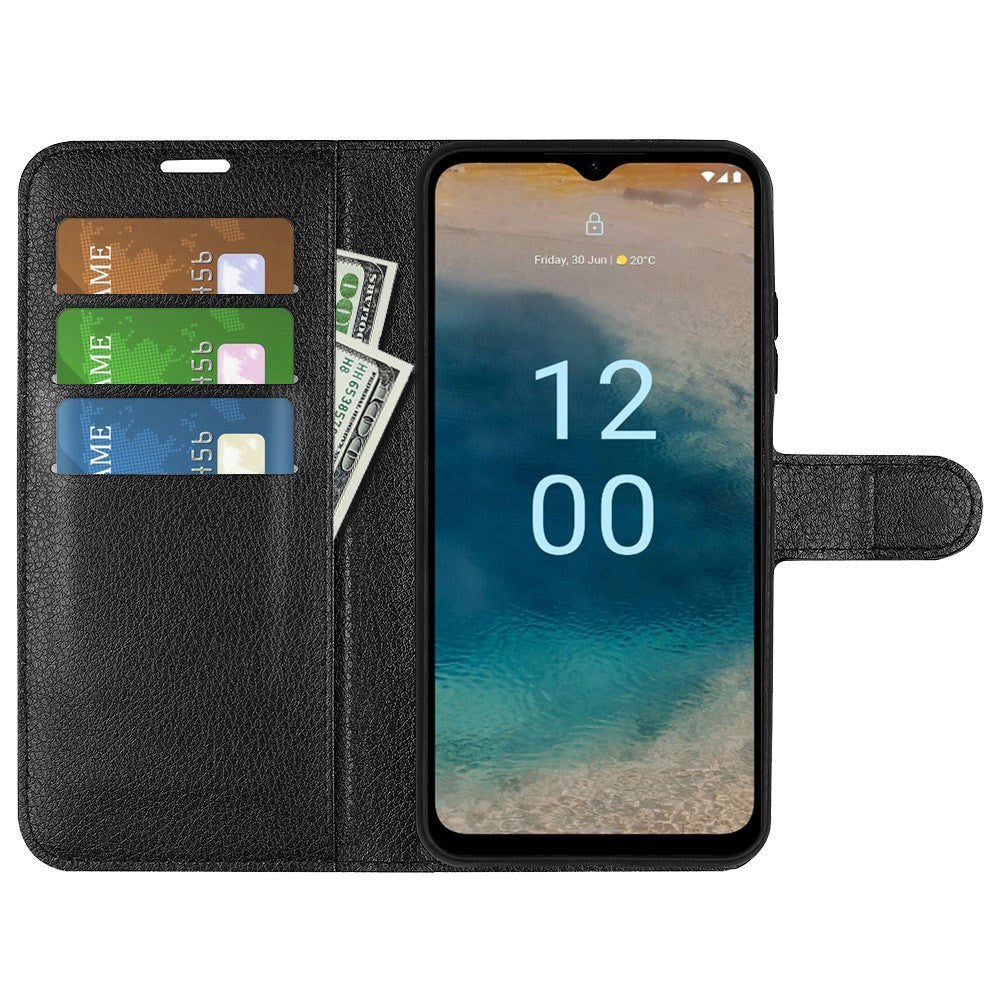 Nokia G22 Litchi Leather Case w. Wallet - Black