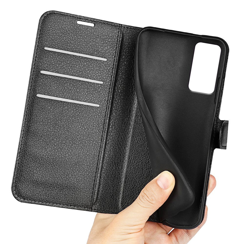 TCL 40R 5G Litchi Leather Flip Cover w. Wallet - Black