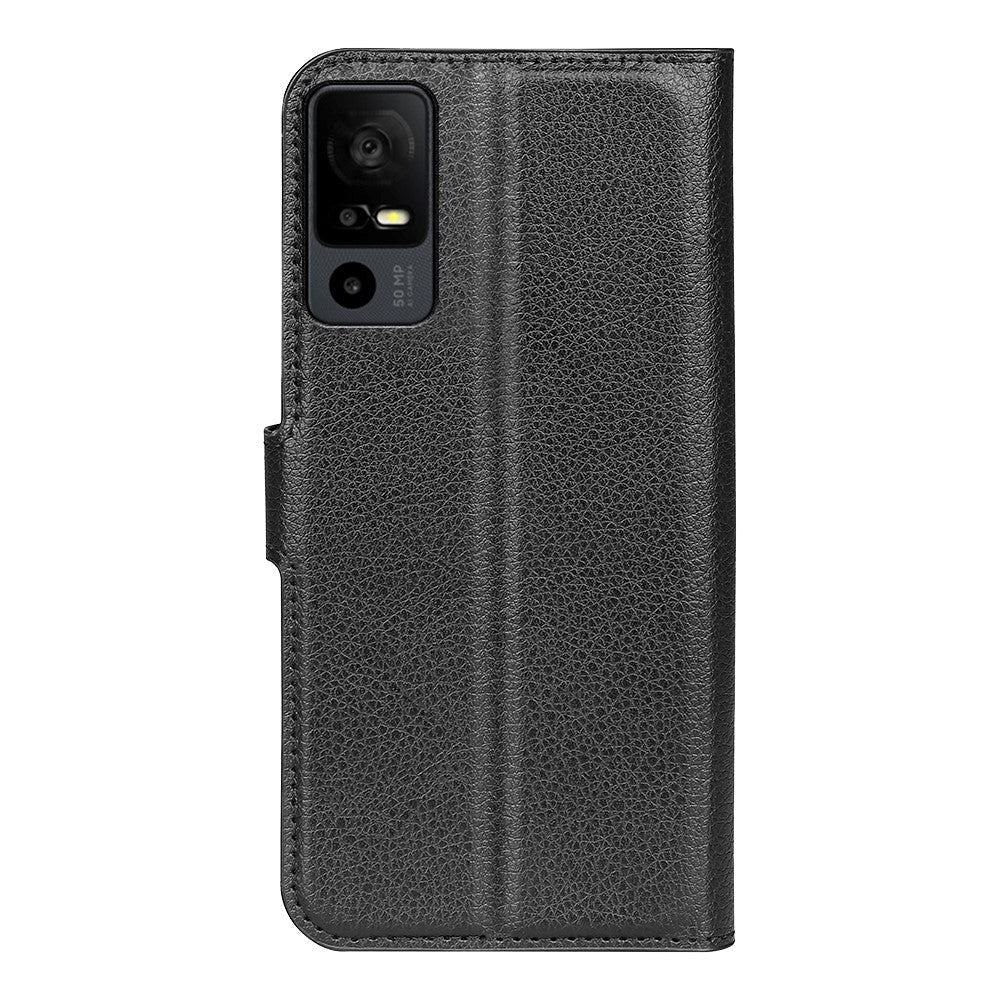 TCL 40R 5G Litchi Leather Flip Cover w. Wallet - Black