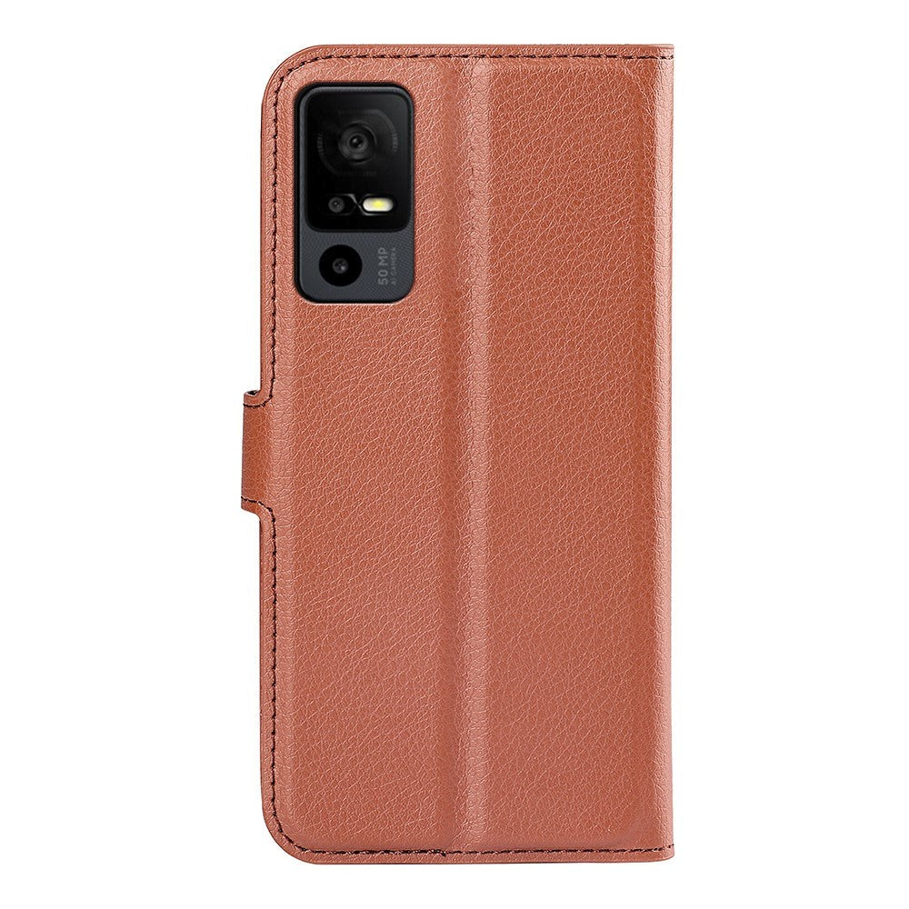 TCL 40R 5G Litchi Leather Flip Cover w. Wallet - Brown