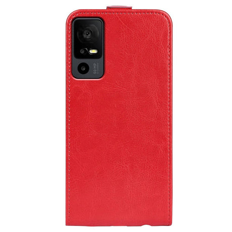 TCL 40R 5G Vertical Leather Flip Case w. Card Holder - Red