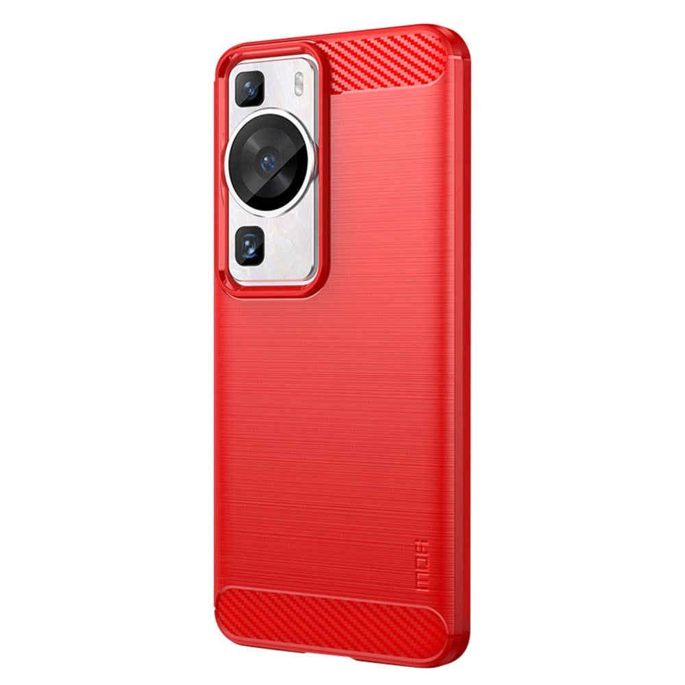 Huawei P60 Pro Mofi Brushed Carbon Fiber Flexible Plastic Case - Red