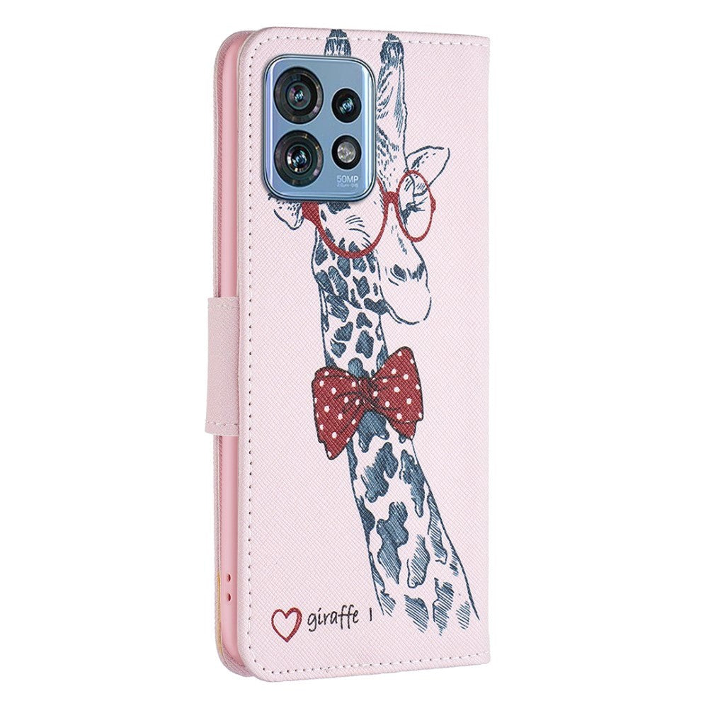 Motorola Edge 40 Pro Leather Wallet Case w. Print - Giraffe