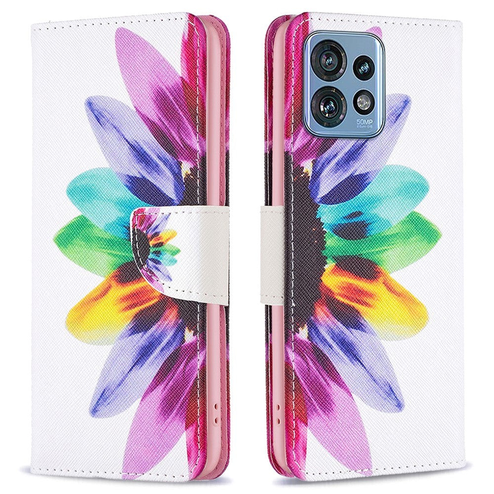 Motorola Edge 40 Pro Leather Wallet Case w. Print - Colored Flower