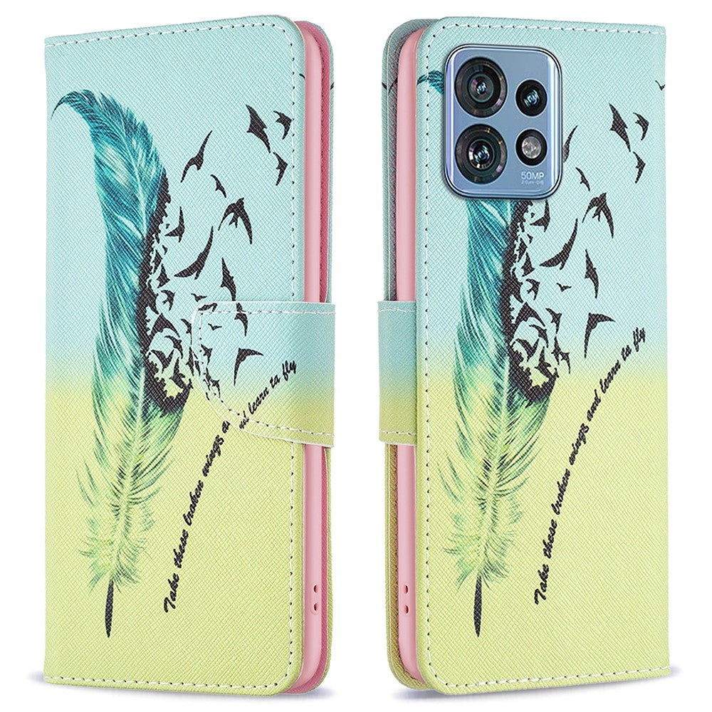 Motorola Edge 40 Pro Leather Wallet Case w. Print - Feather